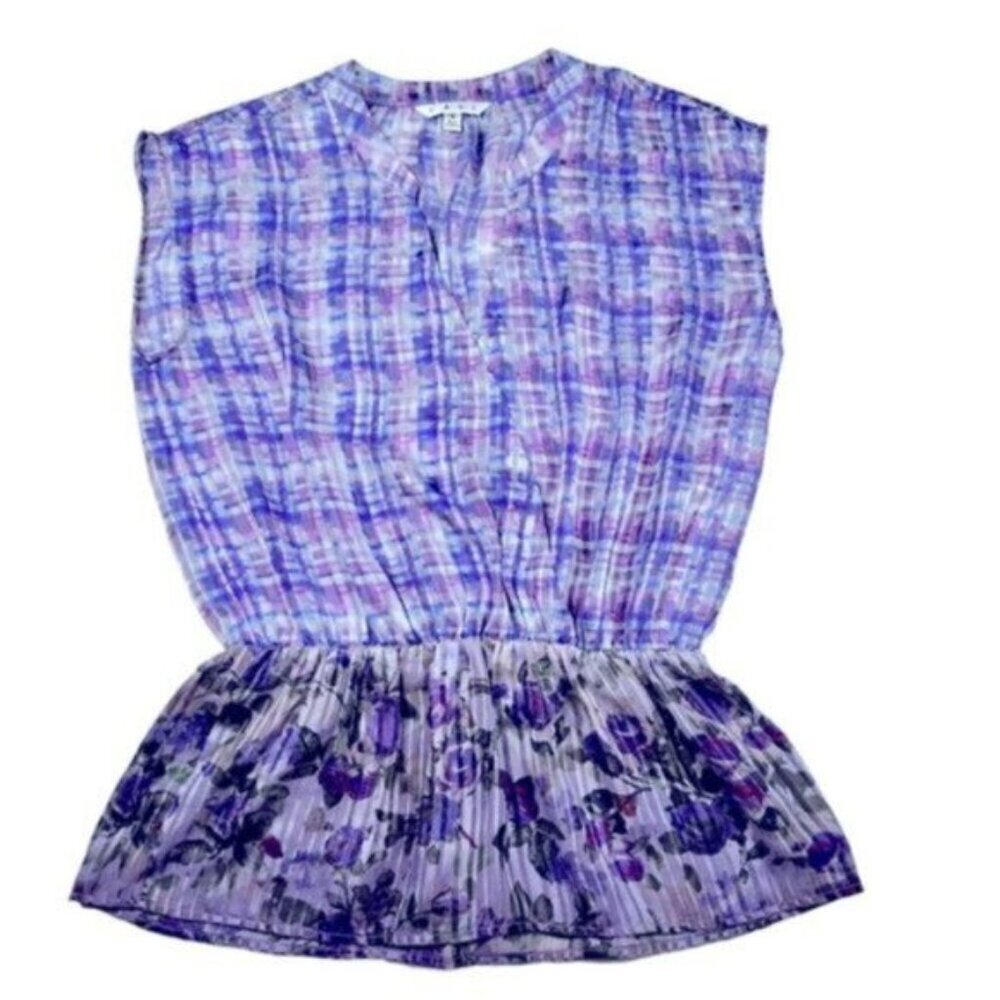 CAbi | Women's Purple Gingham Ombré Floral And Plaid Print Top Size Small - Picture 8 of 10